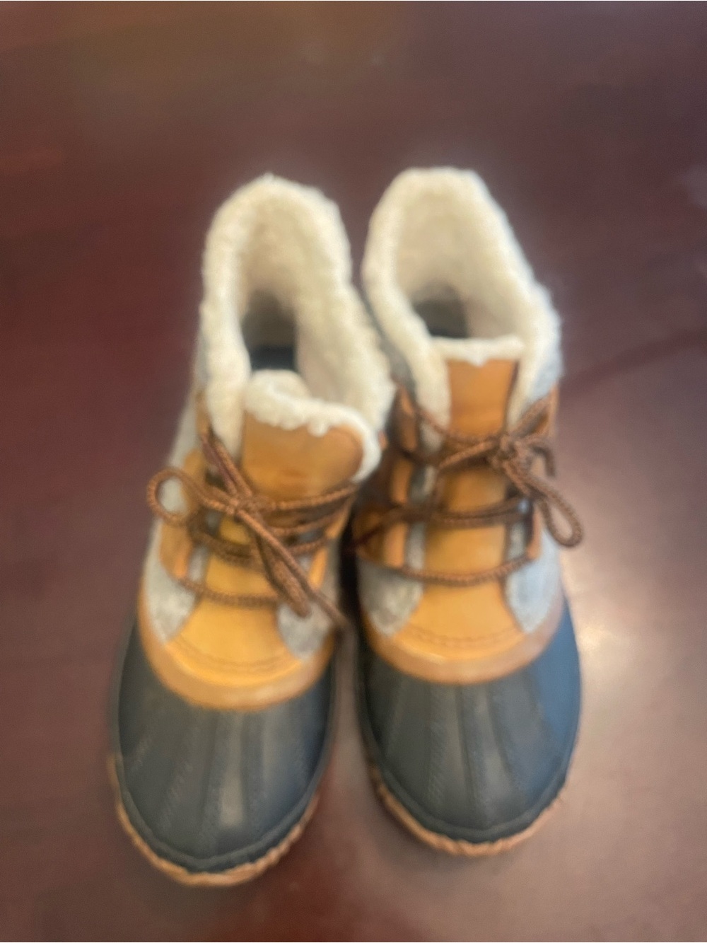 Sorel Kids out N About Brown Navy Winter Boots - Cozy Fleece Lining